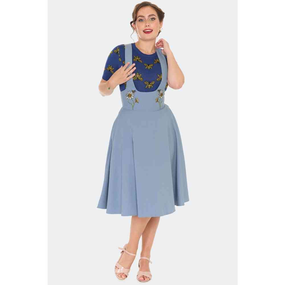 Voodoo Vixen - Floral Bee Embroidery Overall Rock - Blau